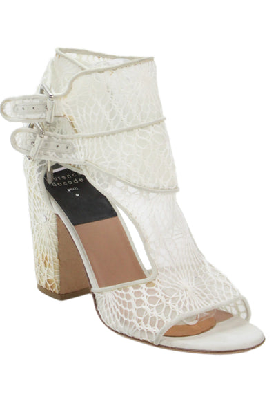 Laurence Dacade Womens Mesh Lace Open Toe Heels Sandals Shoes White Size 11