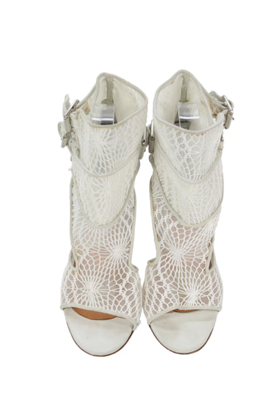 Laurence Dacade Womens Mesh Lace Open Toe Heels Sandals Shoes White Size 11