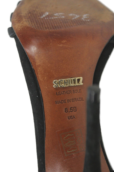 Schutz Womens Suede Studded Detail Heels Sandals Shoes Black Size 8.5B