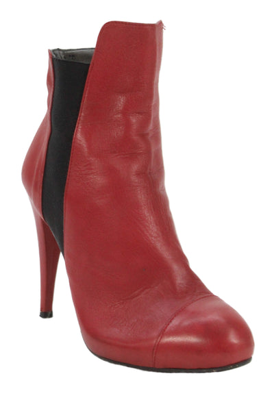 Stefanel Womens Leather Cap Toe Heels Ankle Boots Shoes Red Size 9
