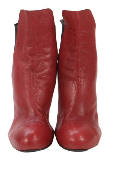 Stefanel Womens Leather Cap Toe Heels Ankle Boots Shoes Red Size 9
