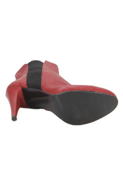 Stefanel Womens Leather Cap Toe Heels Ankle Boots Shoes Red Size 9