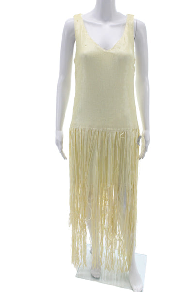 Badgley Mischka Women Ivory V-Neck Sleeveless Shift Dress Long Zip Size 6