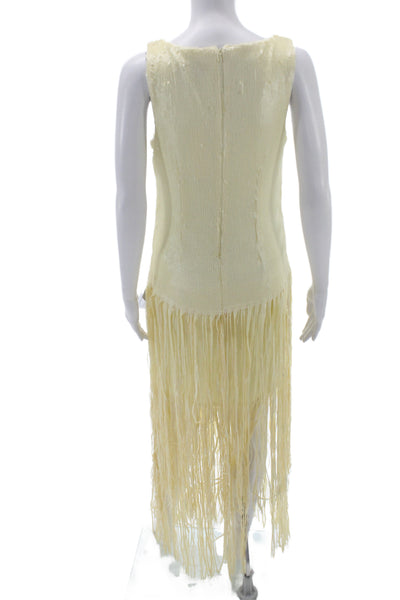 Badgley Mischka Women Ivory V-Neck Sleeveless Shift Dress Long Zip Size 6
