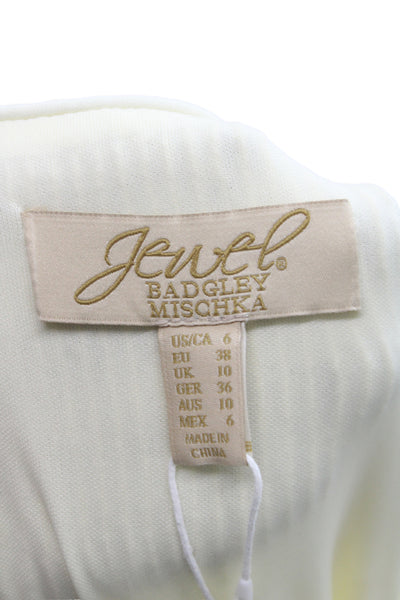Badgley Mischka Women Ivory V-Neck Sleeveless Shift Dress Long Zip Size 6