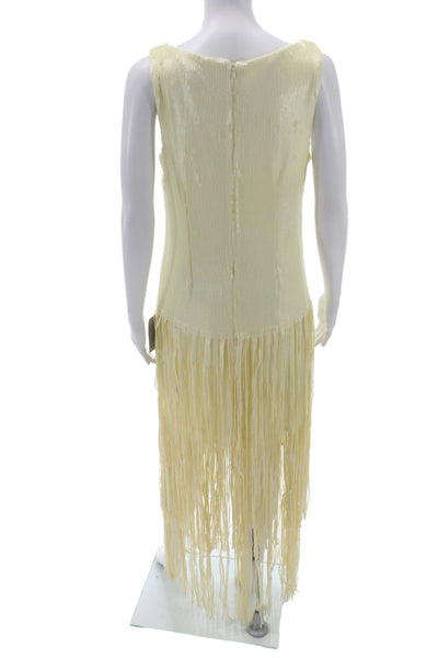 Badgley Mischka Women Sheath Dress Ivory V-Neck Sleeveless Zip Size 8