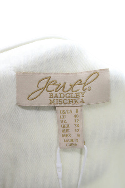 Badgley Mischka Women Sheath Dress Ivory V-Neck Sleeveless Zip Size 8