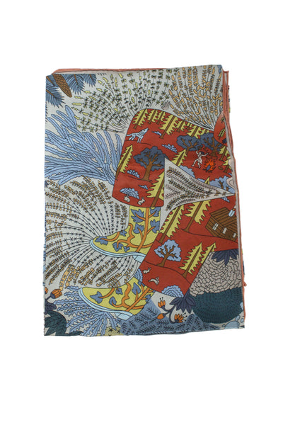 100 Percent Silk Graphic Printed Multi-Colored Scarf 41.2 x 20in