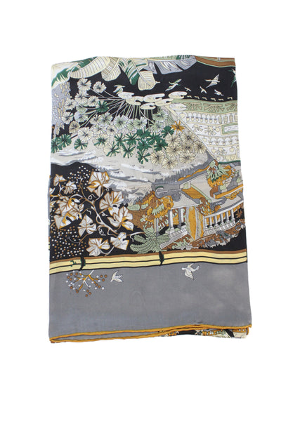100 Percent Silk Graphic Printed Multi-Colored Scarf 41.2 x 20in