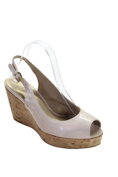 Stuart Weitzman Womens Wedge Heel Platform Slingback Sandals Beige Size 9M