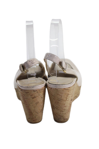 Stuart Weitzman Womens Wedge Heel Platform Slingback Sandals Beige Size 9M