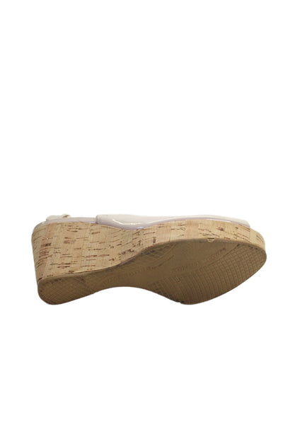 Stuart Weitzman Womens Wedge Heel Platform Slingback Sandals Beige Size 9M