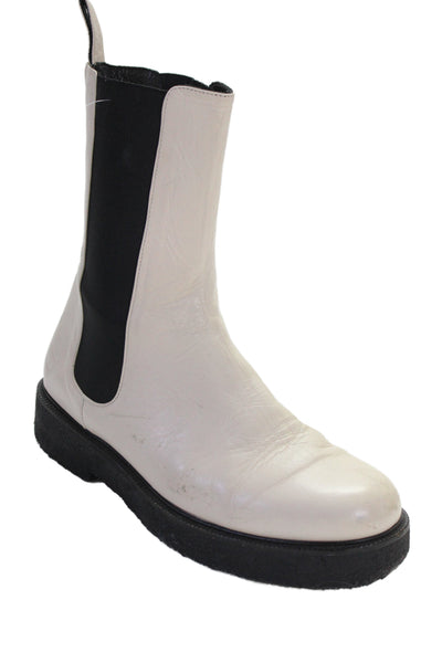 Staud Womens Slip On Round Toe Leather Ankle Boots White Size 39