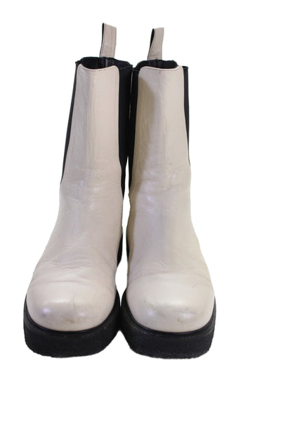 Staud Womens Slip On Round Toe Leather Ankle Boots White Size 39