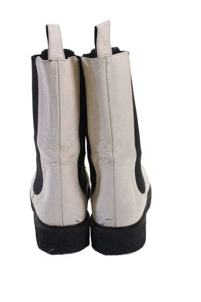 Staud Womens Slip On Round Toe Leather Ankle Boots White Size 39