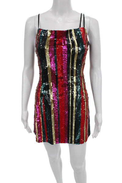 Haney Women Multicolor Striped Mini Dress Square Neck Sleeveless Size 4