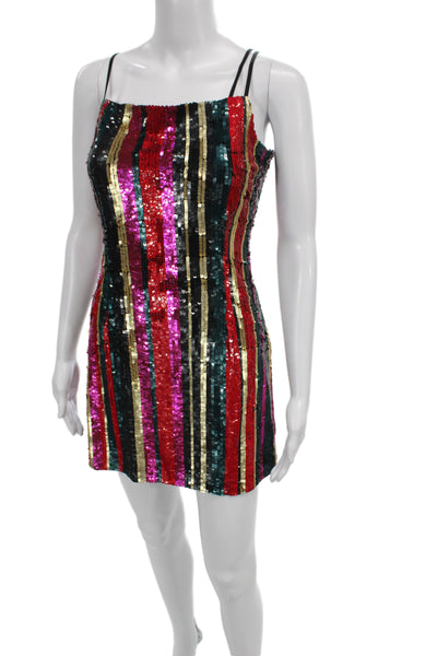 Haney Women Multicolor Striped Mini Dress Square Neck Sleeveless Size 4