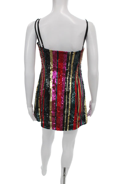 Haney Women Multicolor Striped Mini Dress Square Neck Sleeveless Size 4