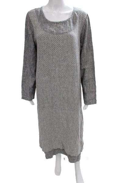 Color Me Cotton Womens Shift Dress Gray Linen Argyle Long Sleeve Size M