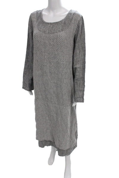 Color Me Cotton Womens Shift Dress Gray Linen Argyle Long Sleeve Size M