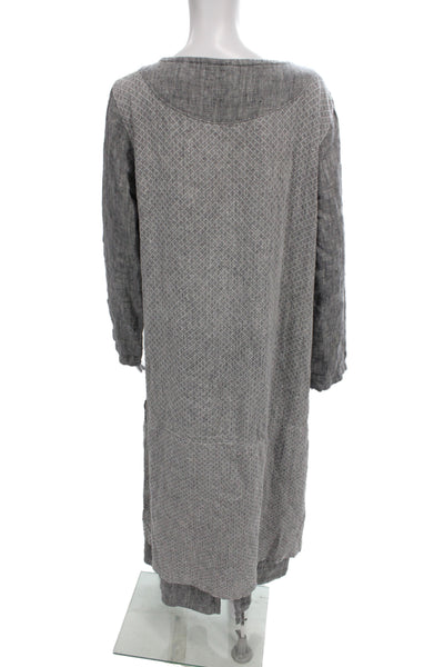 Color Me Cotton Womens Shift Dress Gray Linen Argyle Long Sleeve Size M
