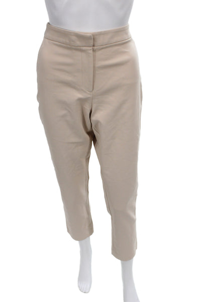 Tibi Women Ankle Pants Beige Cotton Blend Button Size 8