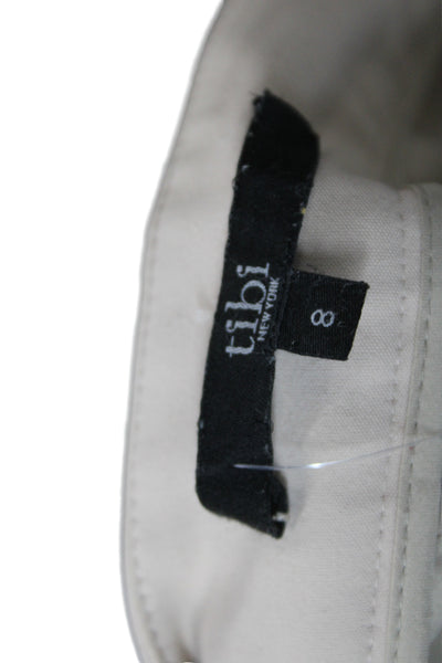 Tibi Women Ankle Pants Beige Cotton Blend Button Size 8