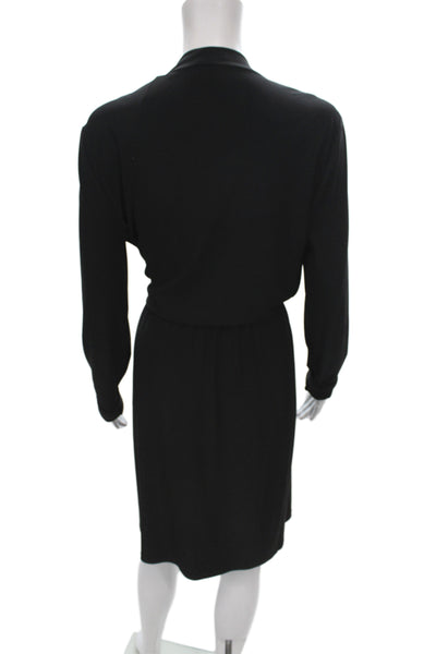 Tahari Womens Wrap Dress Black V-Neck Long Sleeve Knee Length Size M