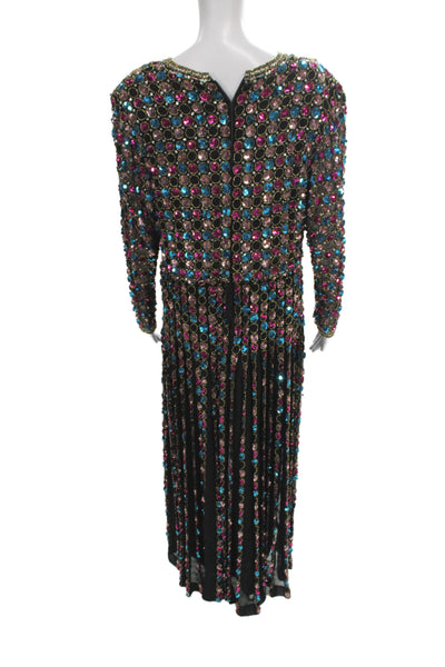 Victoria Royal Womens Sequin V-Neck Midi Long Sleeve Beaded Dress Size 10