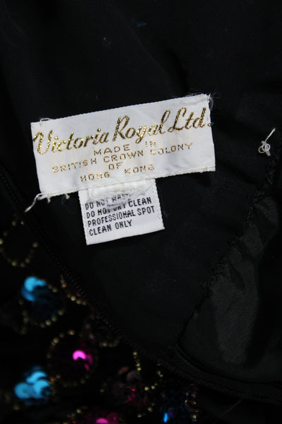 Victoria Royal Womens Sequin V-Neck Midi Long Sleeve Beaded Dress Size 10