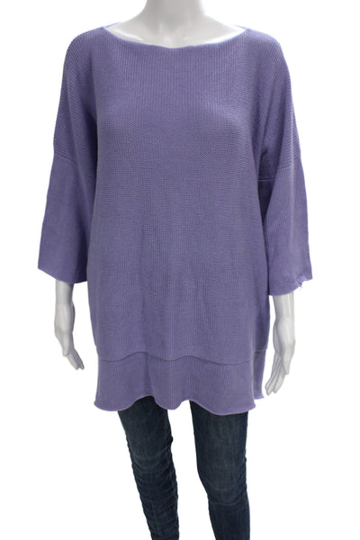 Shi Women Pullover Sweater Boat Neck 3/4 Sleeve Solid Purple Knit Size One Size