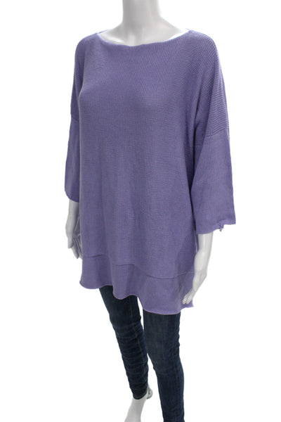 Shi Women Pullover Sweater Boat Neck 3/4 Sleeve Solid Purple Knit Size One Size