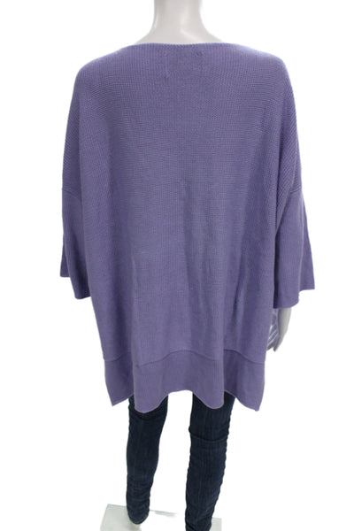 Shi Women Pullover Sweater Boat Neck 3/4 Sleeve Solid Purple Knit Size One Size
