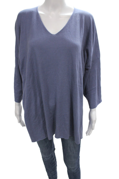 Shi Womens Pullover Sweater Blue V Neck 3/4 Sleeve Casual Size One Size
