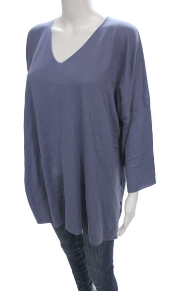 Shi Womens Pullover Sweater Blue V Neck 3/4 Sleeve Casual Size One Size