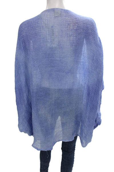 Sunday Women Blue Linen Tunic Blouse Scoop Neck 3/4 Sleeve Size M