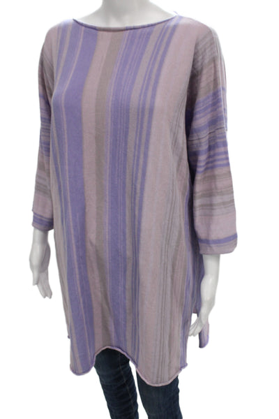 Shi Womens Tunic Blouse Purple Striped Boat Neck 3/4 Sleeve Size One Size