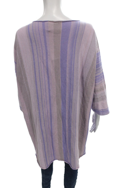 Shi Womens Tunic Blouse Purple Striped Boat Neck 3/4 Sleeve Size One Size
