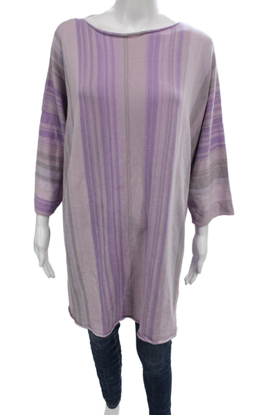Shi Womens Purple Striped Tunic Boat Neck 3/4 Sleeve Casual Size One Size