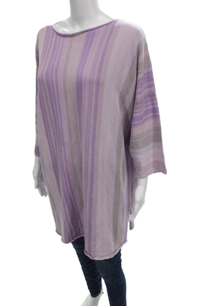 Shi Womens Purple Striped Tunic Boat Neck 3/4 Sleeve Casual Size One Size