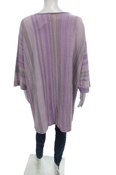Shi Womens Purple Striped Tunic Boat Neck 3/4 Sleeve Casual Size One Size