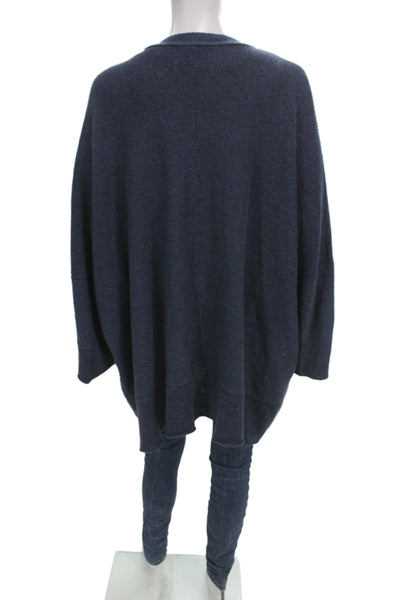 Shi Women Cardigan Blue V-Neck Knit Long Sleeve Solid Size One Size