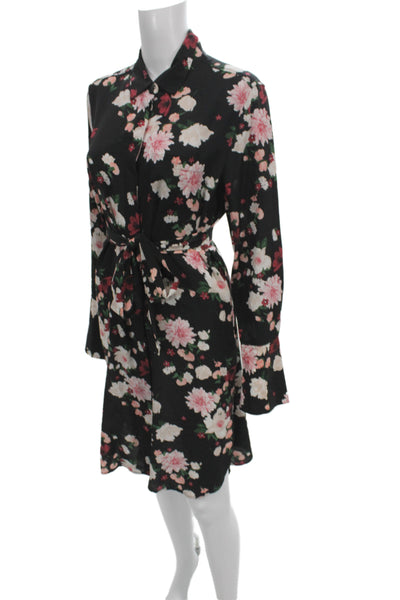 Equipment Femme Womens Shirt Dress Black Silk Collared Long Sleeve Size M