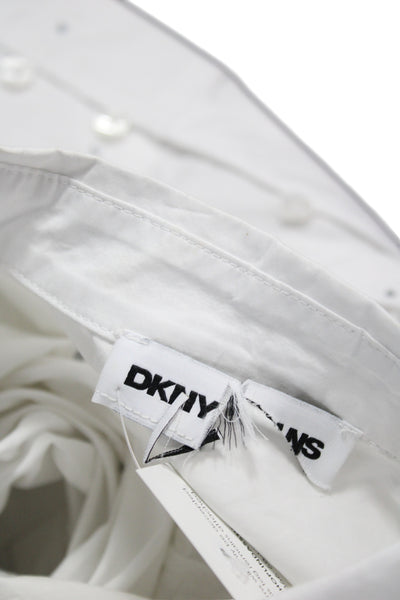 DKNY Jeans Women Tunic Button-Up Long Sleeve Cotton White Rhinestone Size L