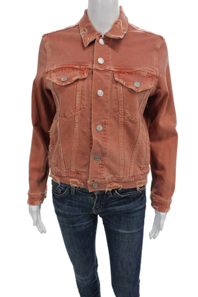 Amo Womens Basic Jacket Orange Cotton Button Long Sleeve Solid Fall Size XS