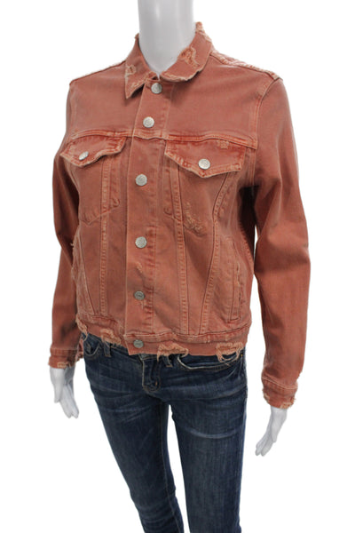 Amo Womens Basic Jacket Orange Cotton Button Long Sleeve Solid Fall Size XS