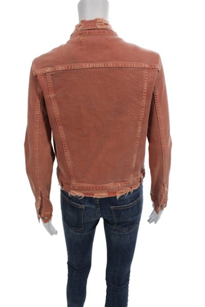 Amo Womens Basic Jacket Orange Cotton Button Long Sleeve Solid Fall Size XS