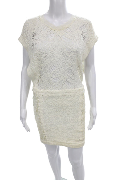 IRO Women Blouson Mini Dress Ivory Short Sleeve Round Neck Size 36
