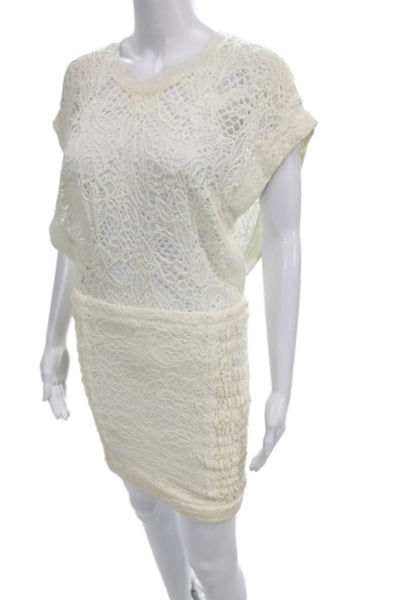 IRO Women Blouson Mini Dress Ivory Short Sleeve Round Neck Size 36