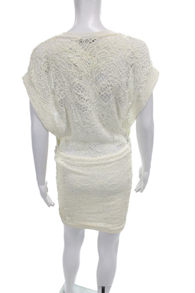 IRO Women Blouson Mini Dress Ivory Short Sleeve Round Neck Size 36